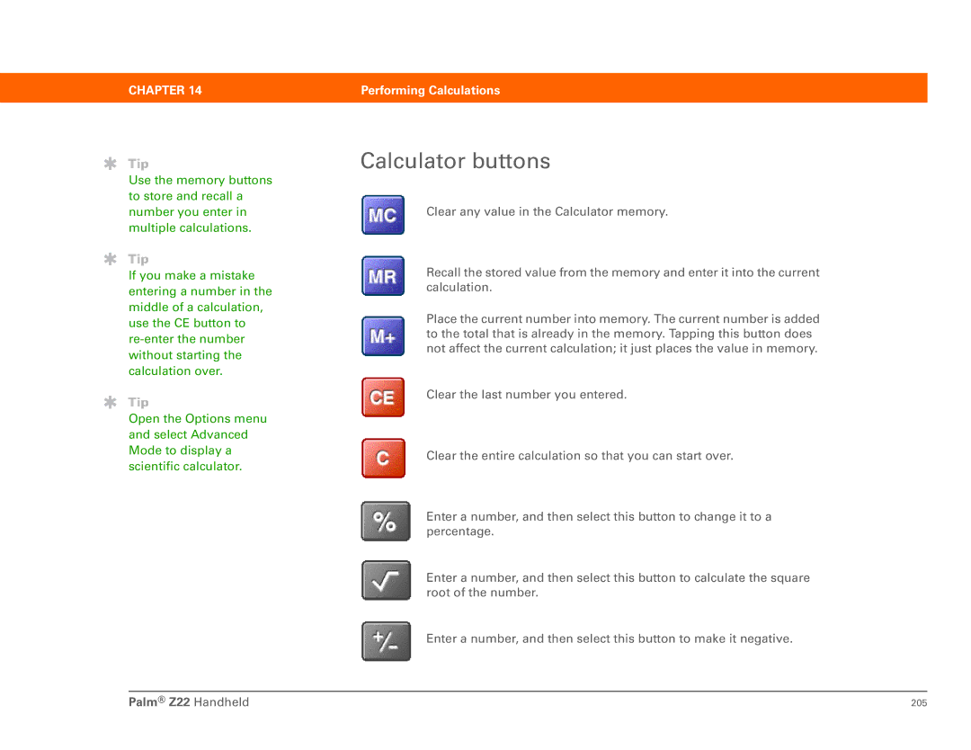 Palm Z22 manual Calculator buttons 