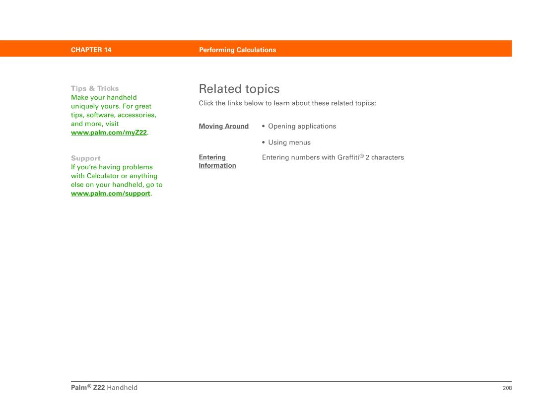 Palm manual Related topics, Information Palm Z22 Handheld 