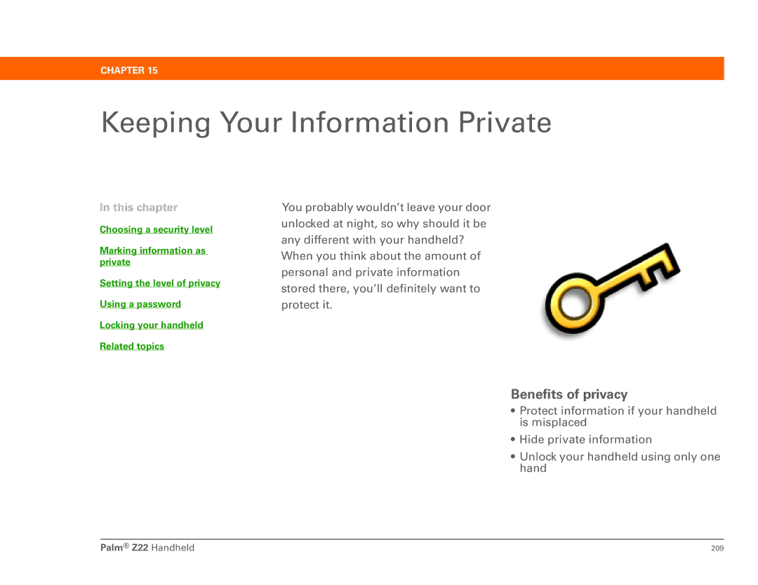 Palm Z22 manual Keeping Your Information Private, Benefits of privacy 