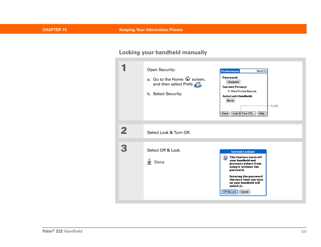 Palm Z22 Locking your handheld manually 