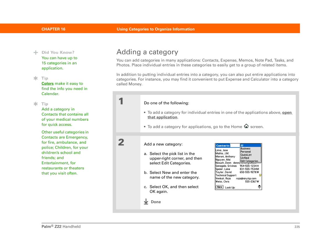 Palm Z22 manual Adding a category, That application 