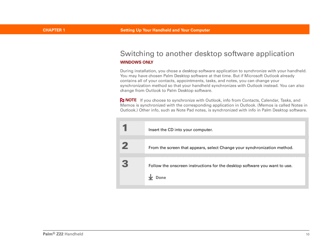 Palm Z22 manual Switching to another desktop software application 