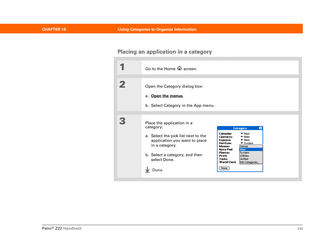 Palm Z22 manual Placing an application in a category 