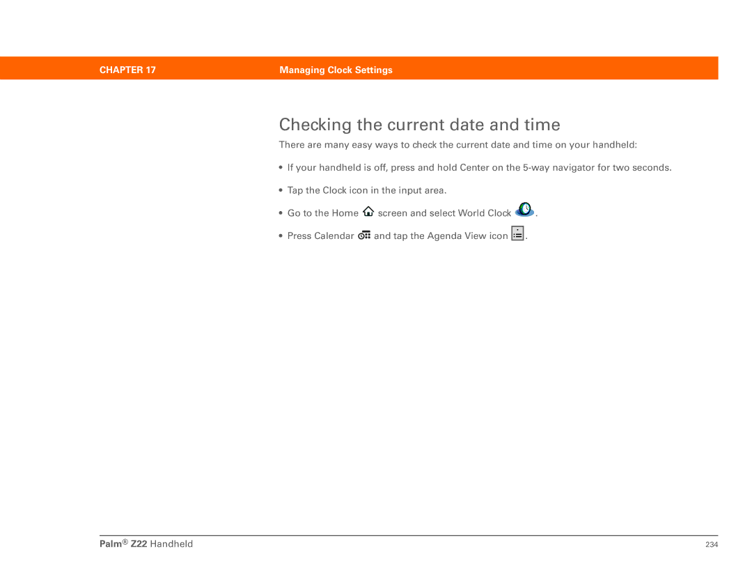 Palm Z22 manual Checking the current date and time 