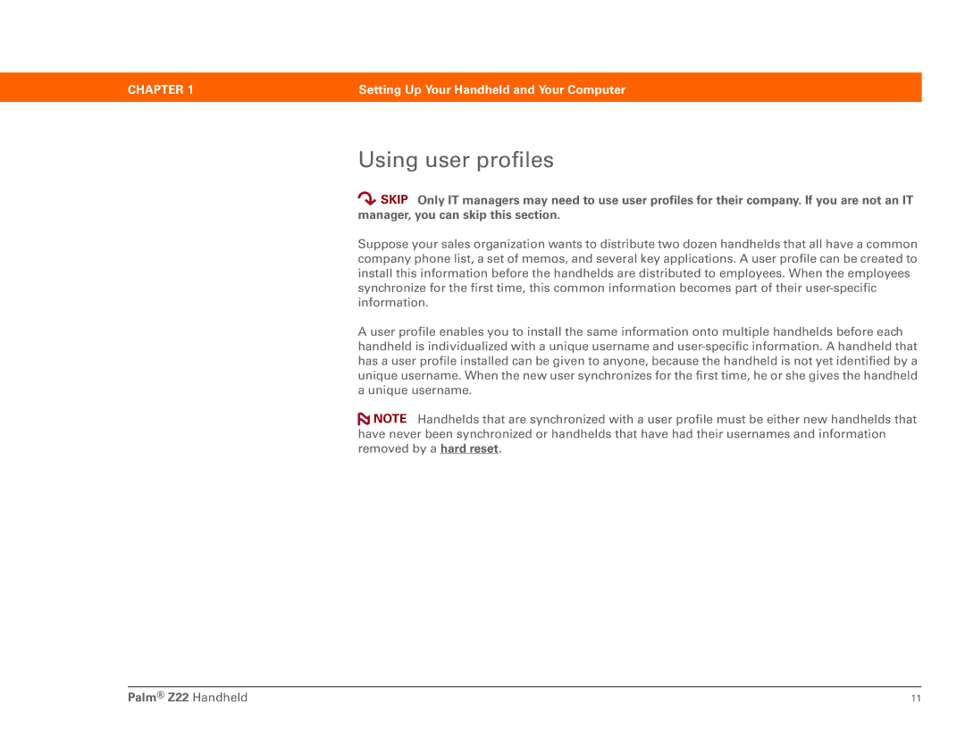 Palm Z22 manual Using user profiles 