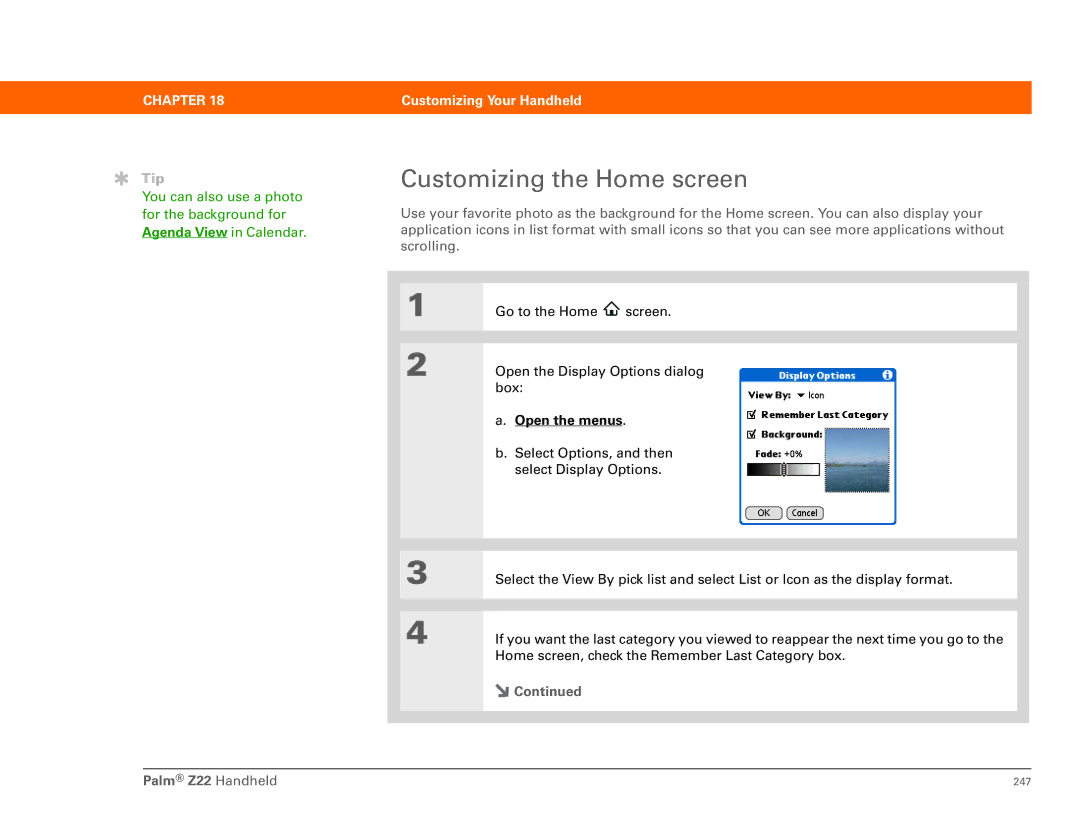 Palm Z22 manual Customizing the Home screen 