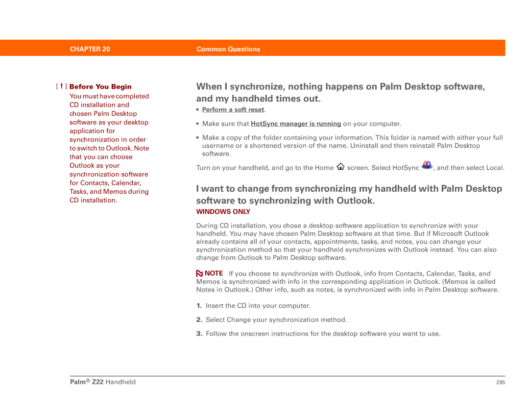 Palm Z22 manual Perform a soft reset 