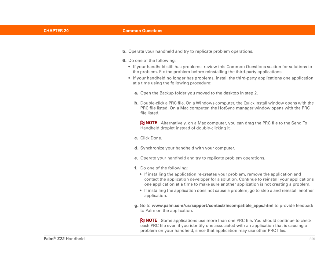 Palm Z22 manual 305 