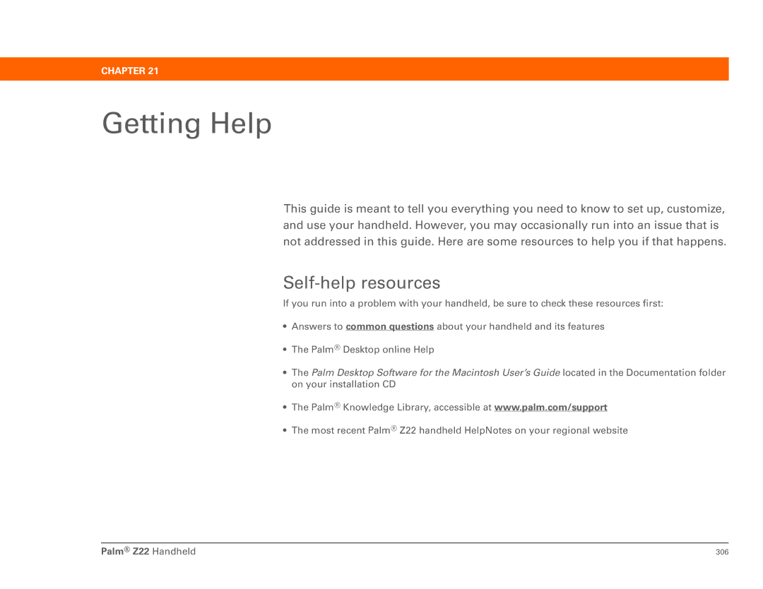 Palm Z22 manual Getting Help, Self-help resources 