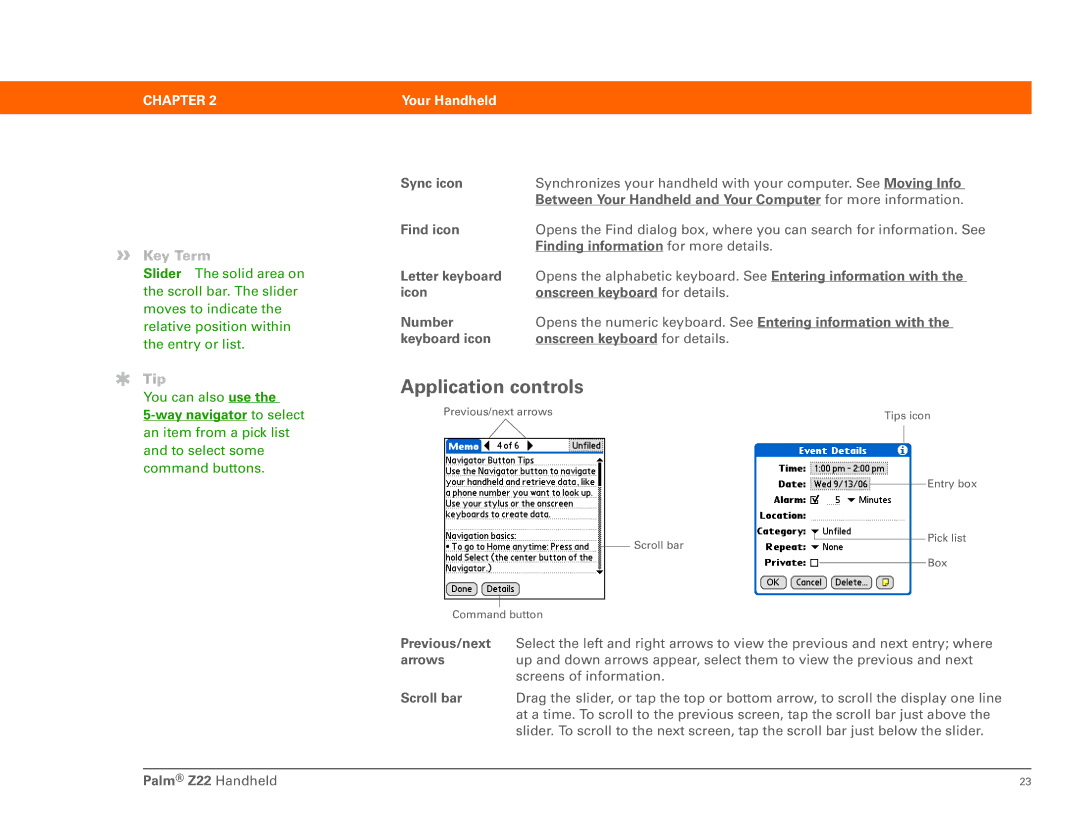 Palm Z22 manual Application controls 