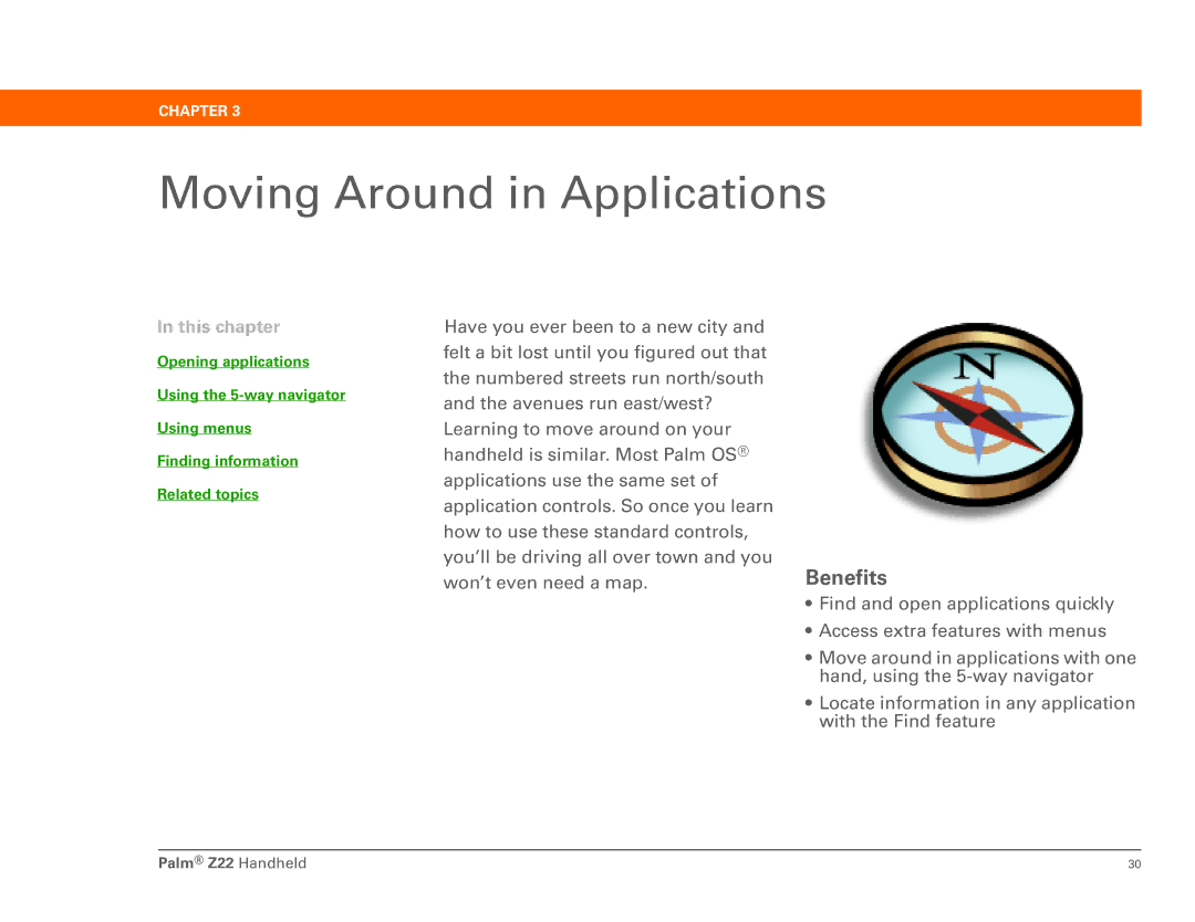 Palm Z22 manual Moving Around in Applications, Benefits 