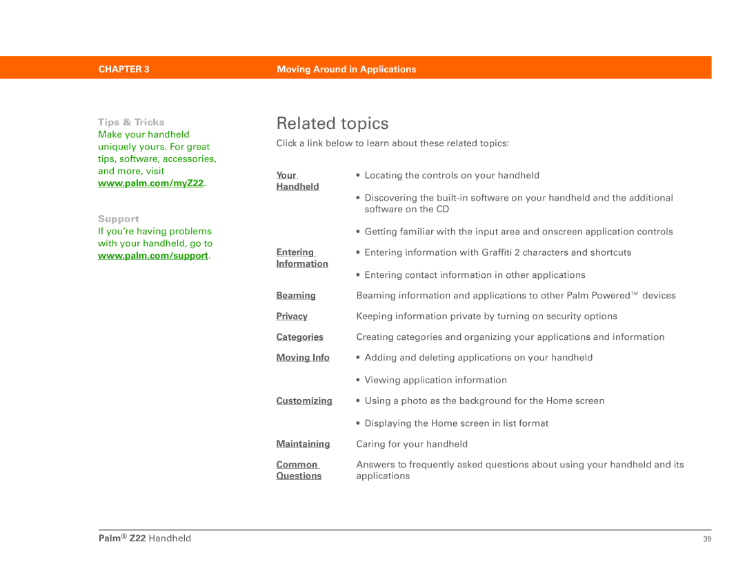 Palm Z22 manual Your, Handheld, Privacy, Categories, Questions 