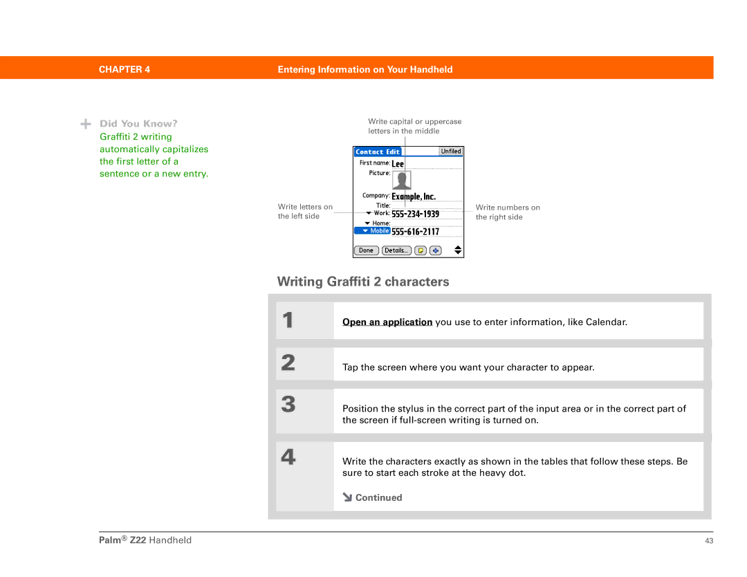 Palm Z22 manual Writing Graffiti 2 characters 