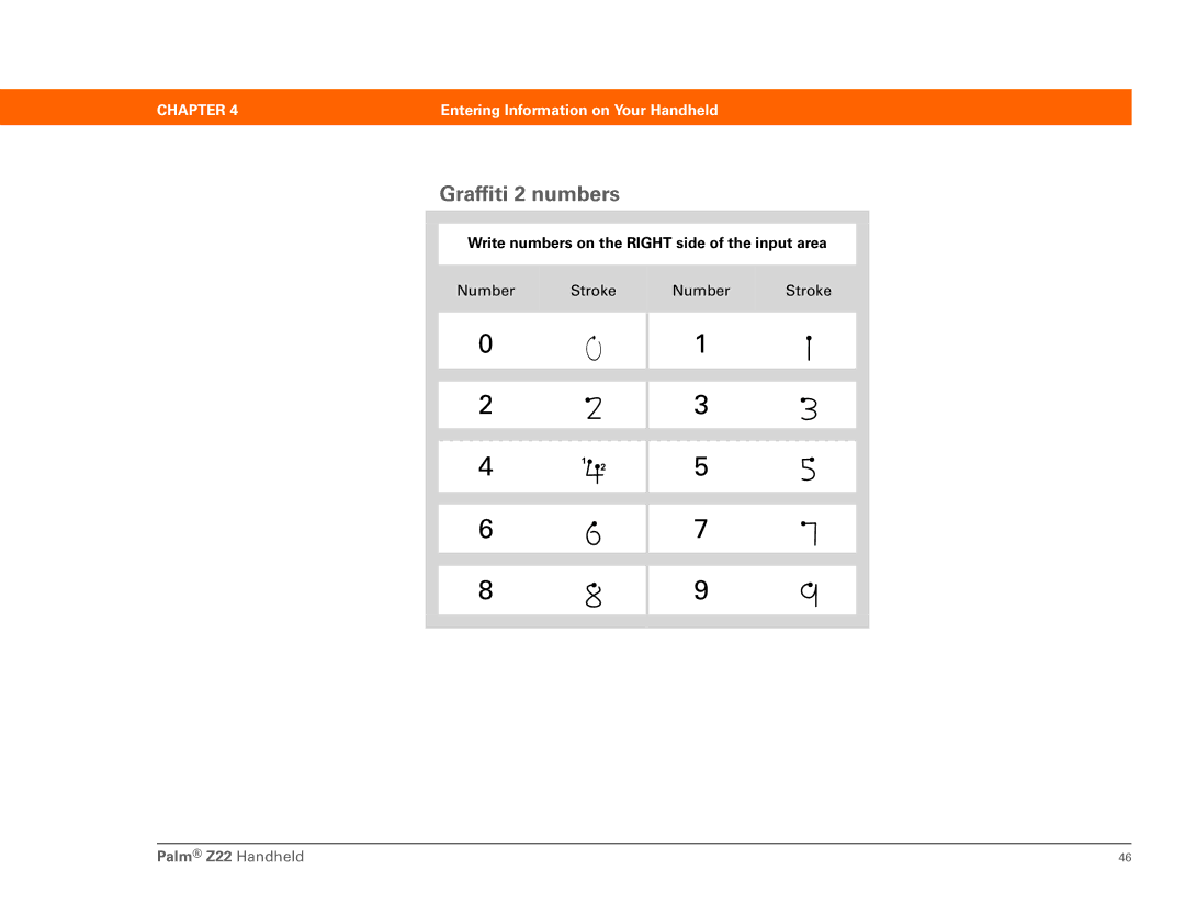 Palm Z22 manual Graffiti 2 numbers 