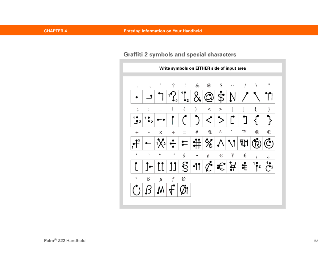 Palm Z22 manual Graffiti 2 symbols and special characters 