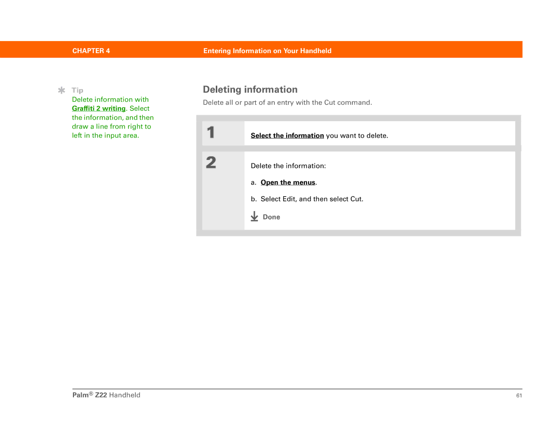 Palm Z22 manual Deleting information 