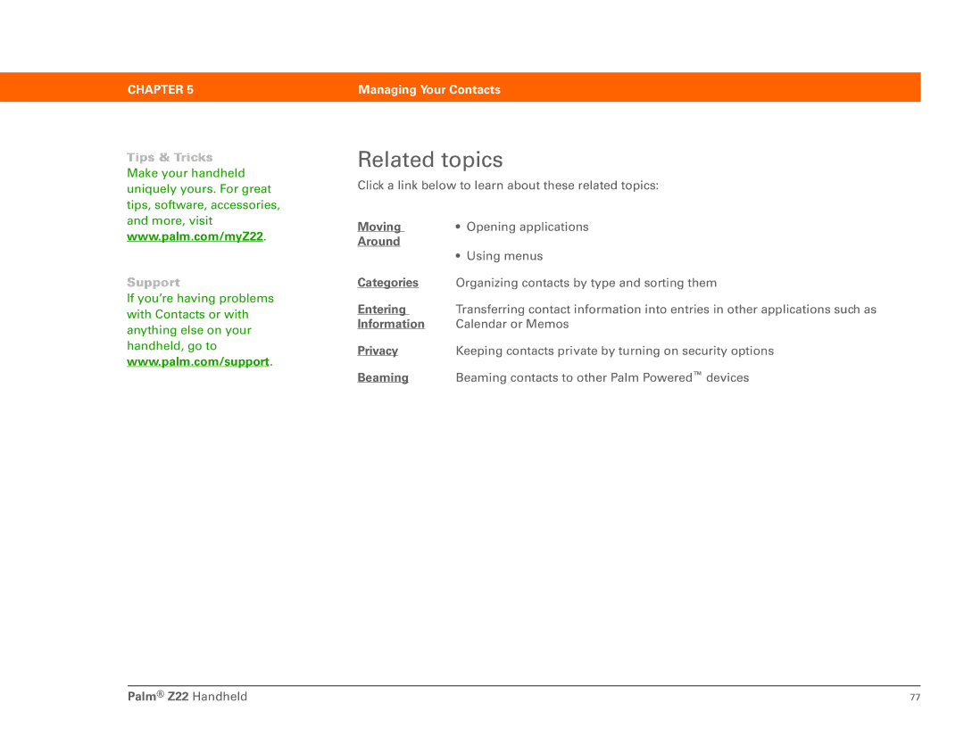 Palm Z22 manual Organizing contacts by type and sorting them 