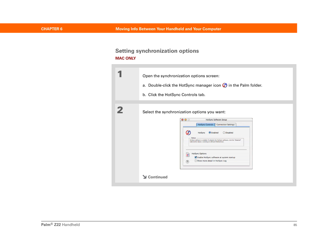 Palm Z22 manual Setting synchronization options 