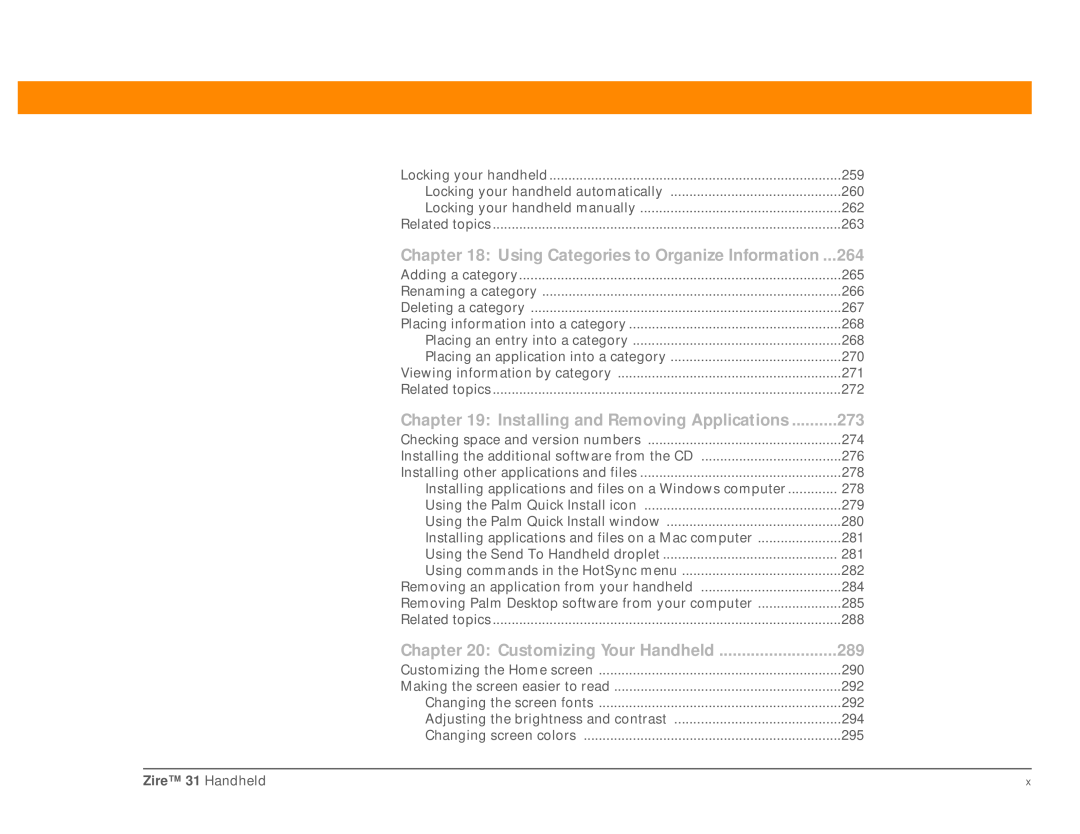 Palm Zire 31 manual Using Categories to Organize Information 264 