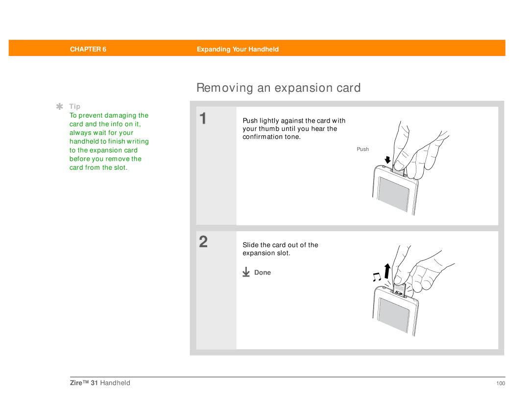 Palm Zire 31 manual Removing an expansion card 