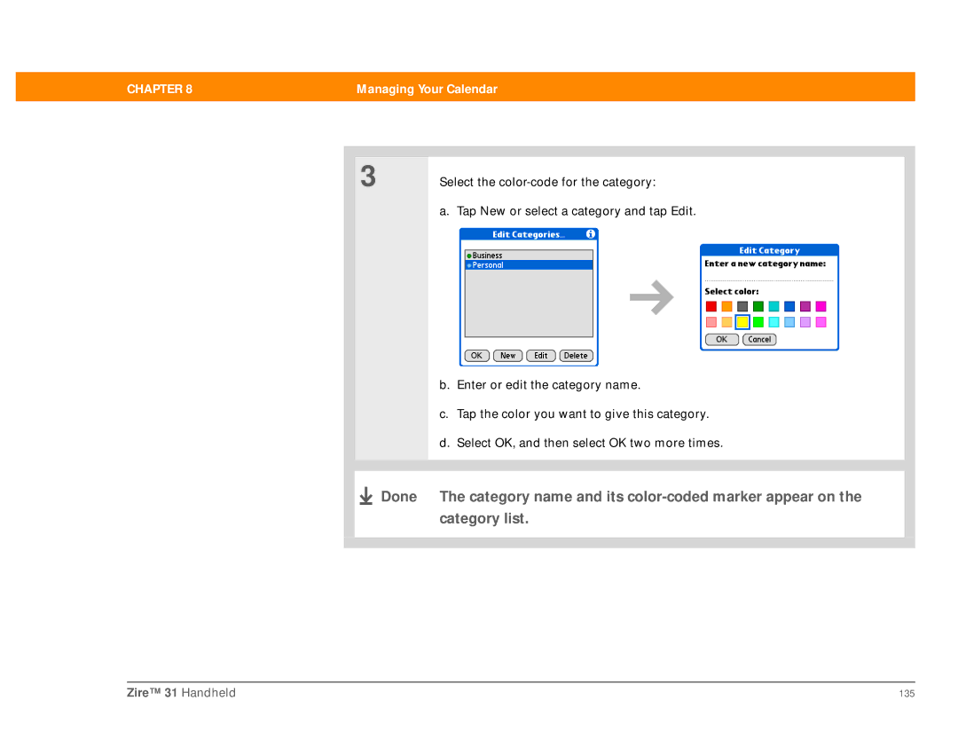 Palm Zire 31 manual Select the color-code for the category 