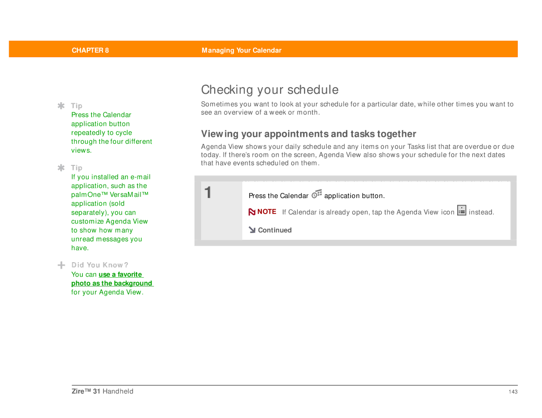 Palm Zire 31 manual Checking your schedule, Viewing your appointments and tasks together 