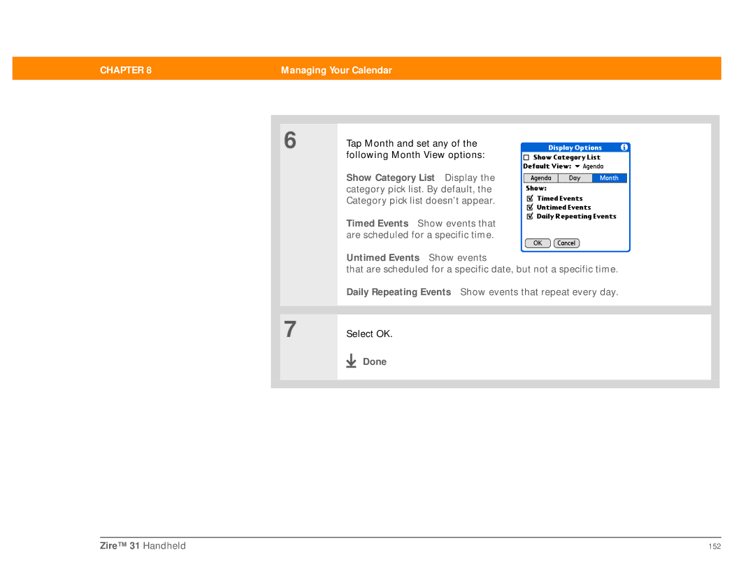 Palm manual Untimed Events Show events, Done Zire 31 Handheld 
