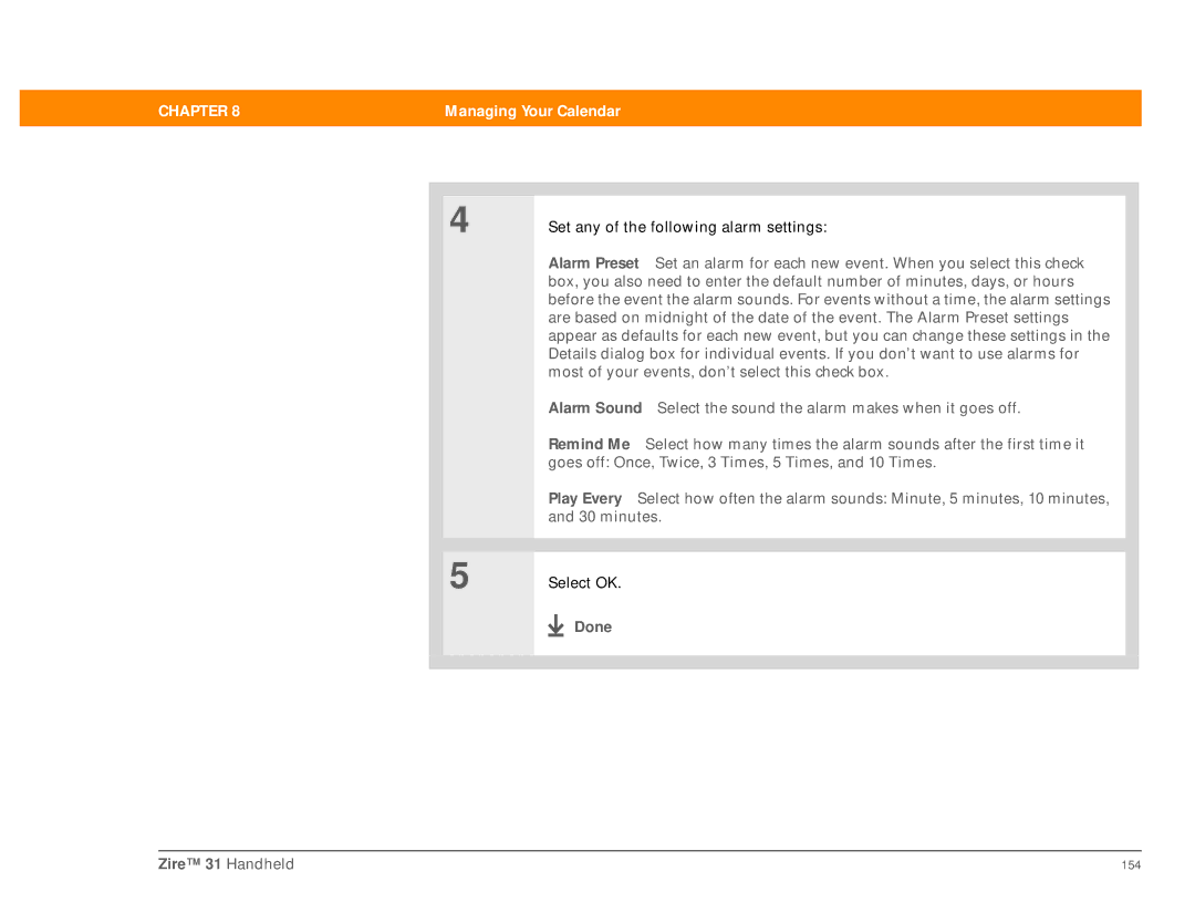 Palm Zire 31 manual Set any of the following alarm settings 