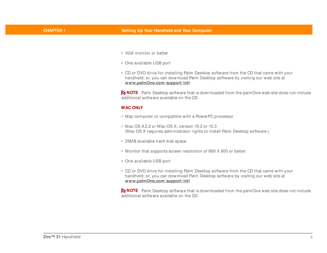 Palm Zire 31 manual MAC only 