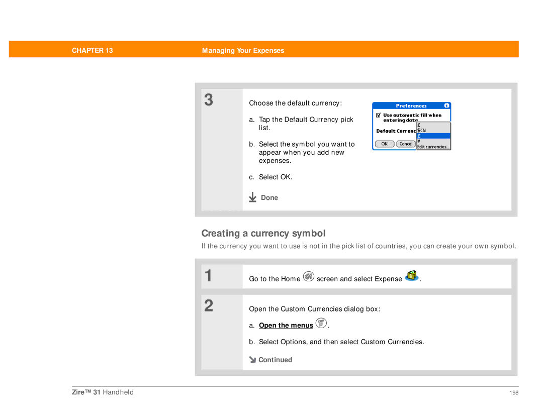 Palm Zire 31 manual Creating a currency symbol, Done 