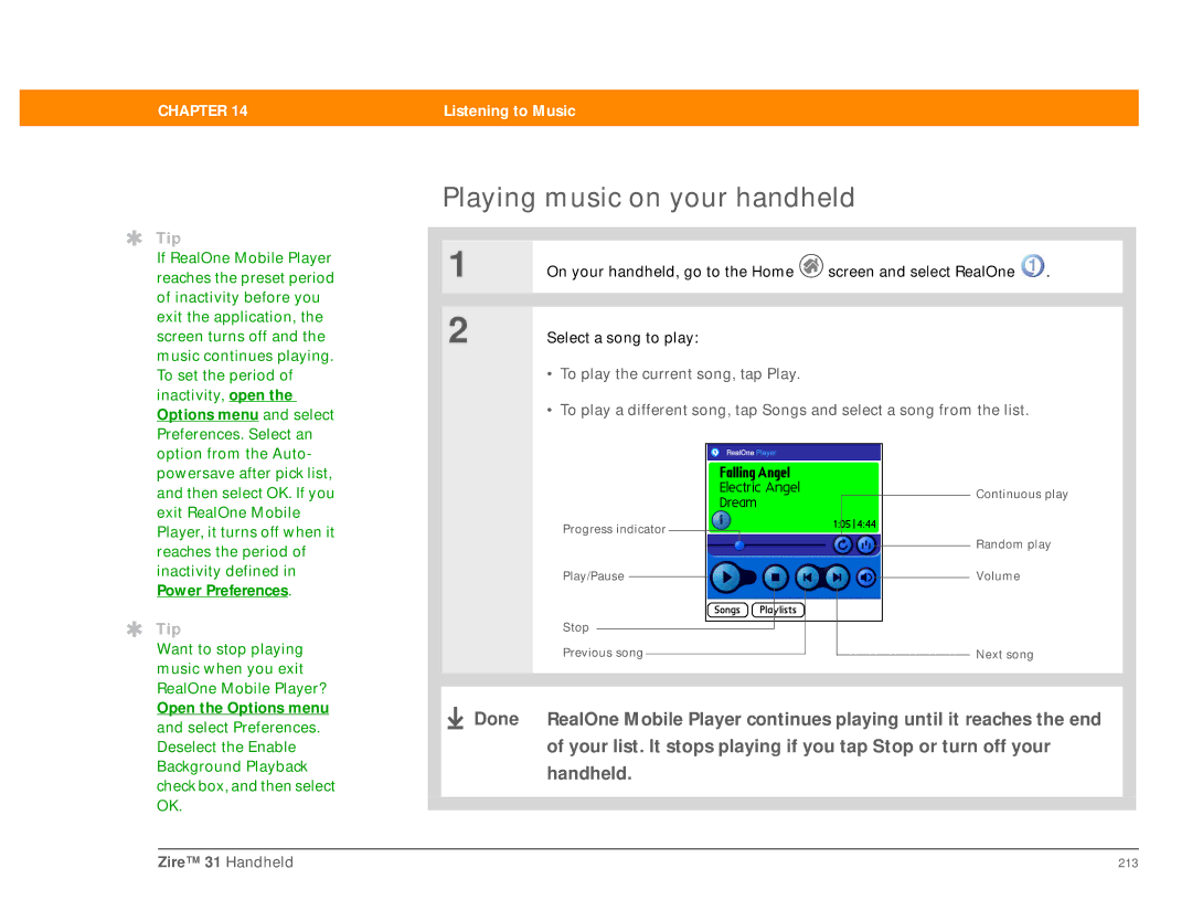 Palm Zire 31 manual Playing music on your handheld 