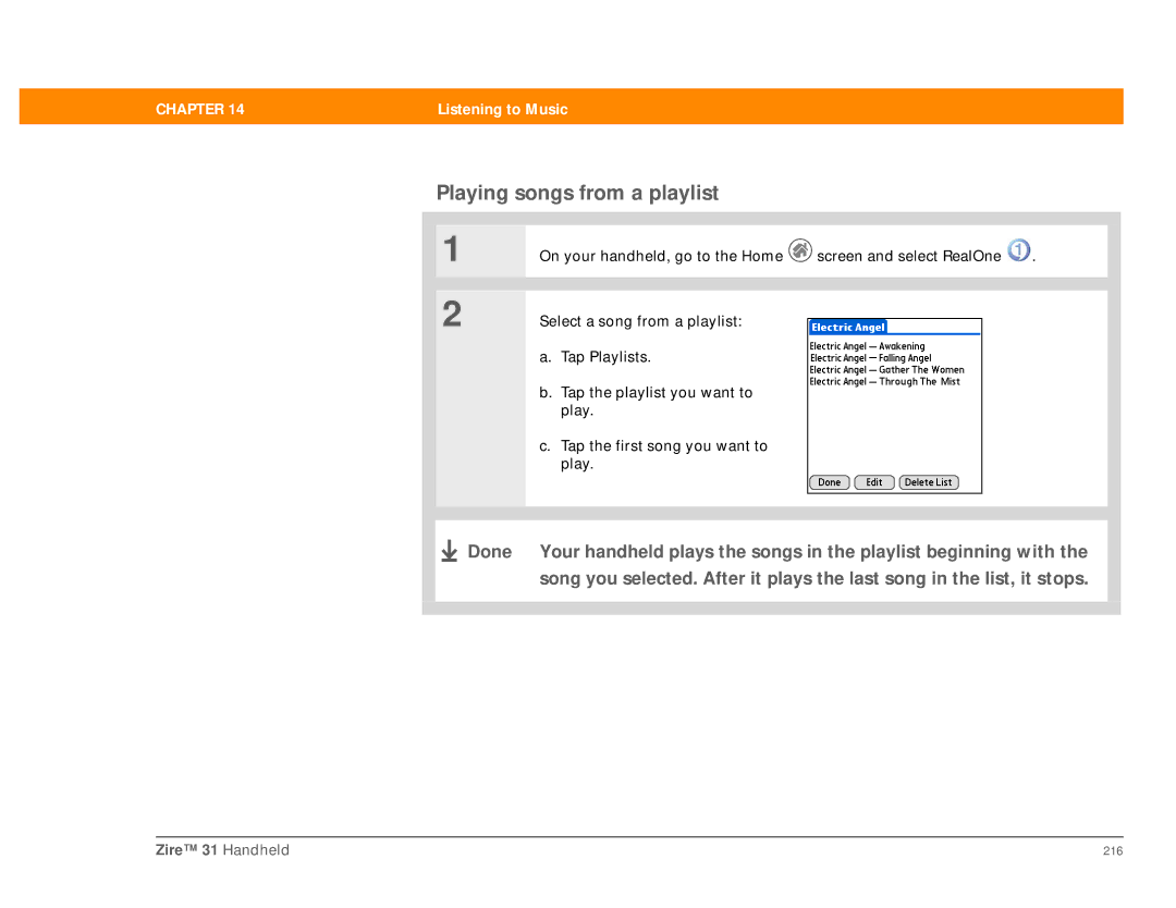 Palm Zire 31 manual Playing songs from a playlist 