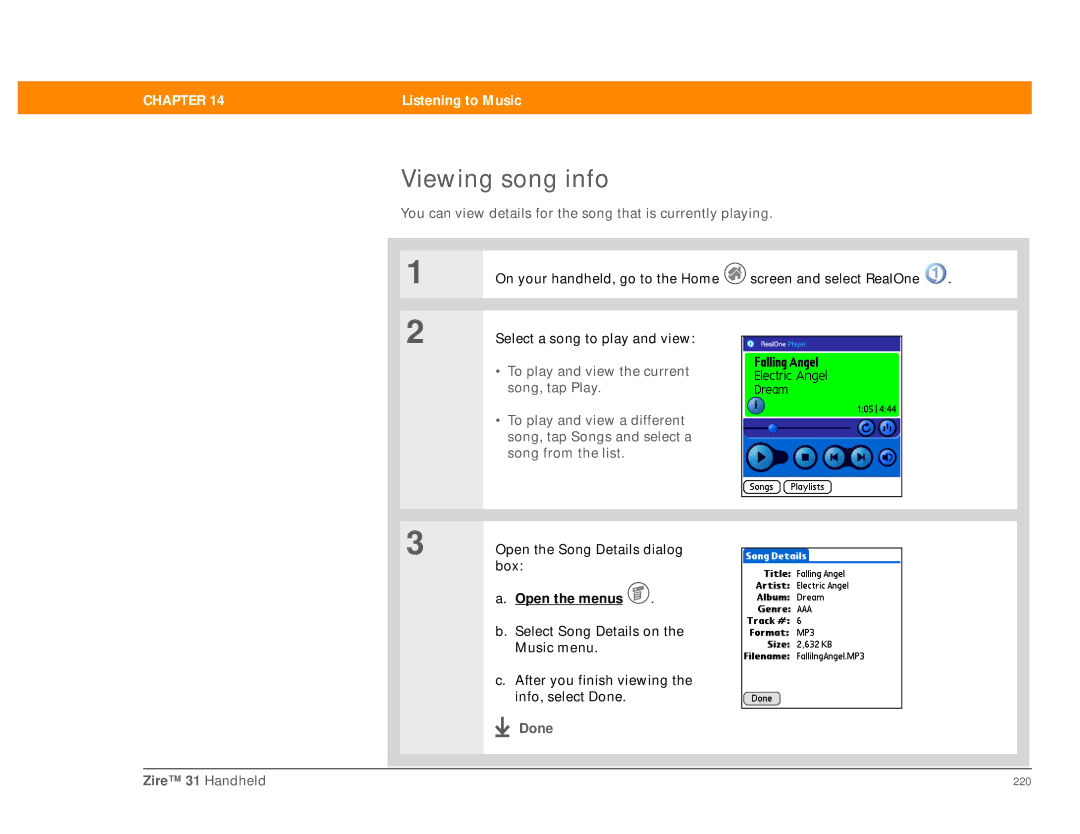 Palm Zire 31 manual Viewing song info 