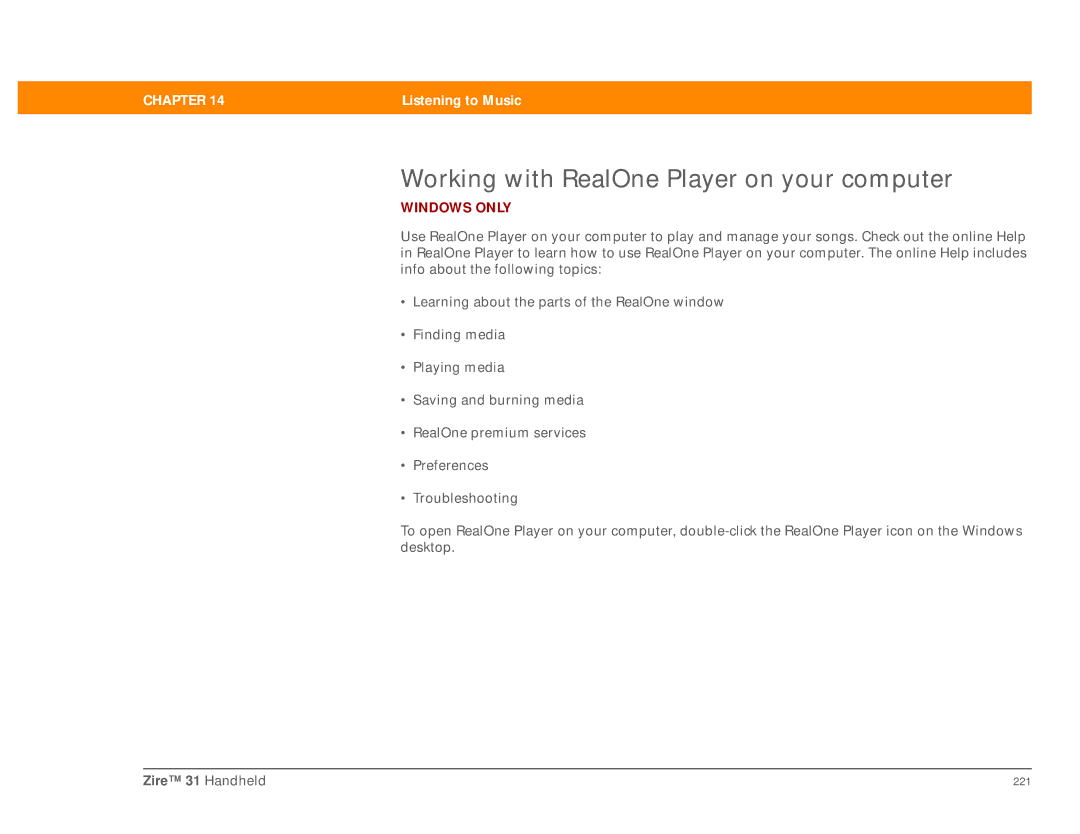 Palm Zire 31 manual Working with RealOne Player on your computer 