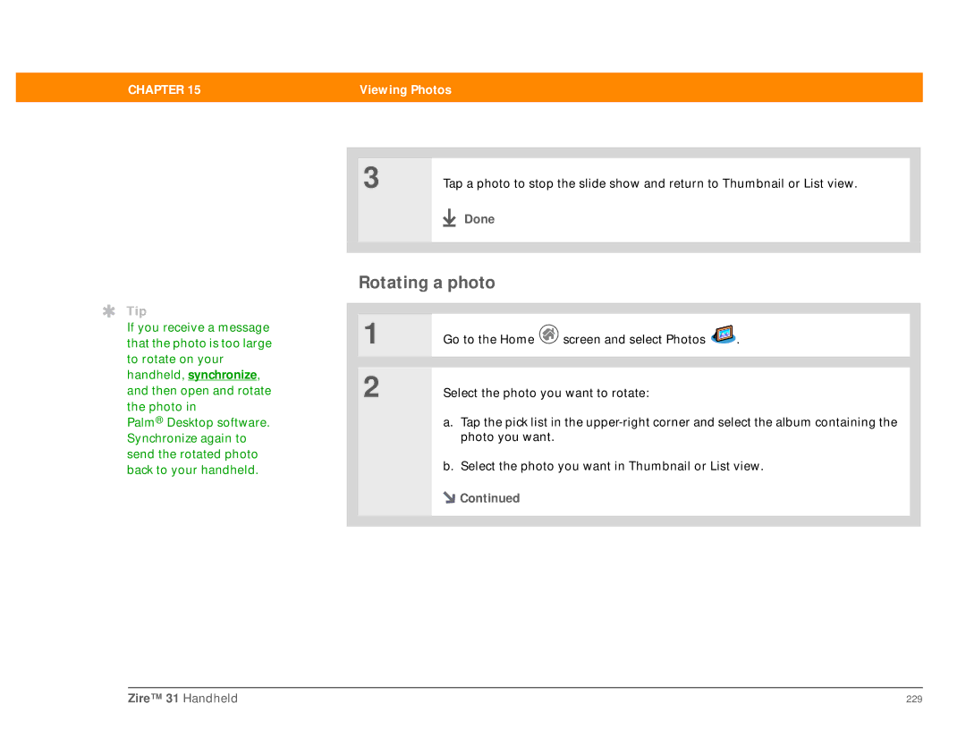 Palm Zire 31 manual Rotating a photo 