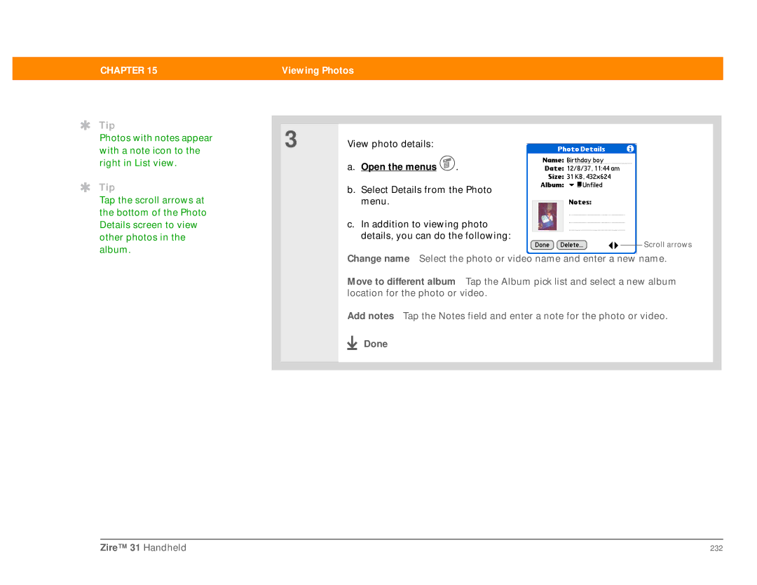 Palm Zire 31 manual Select Details from the Photo 