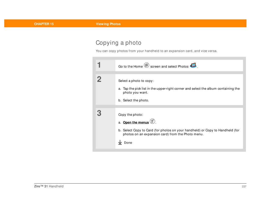 Palm Zire 31 manual Copying a photo 