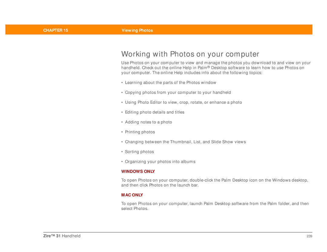 Palm Zire 31 manual Working with Photos on your computer 
