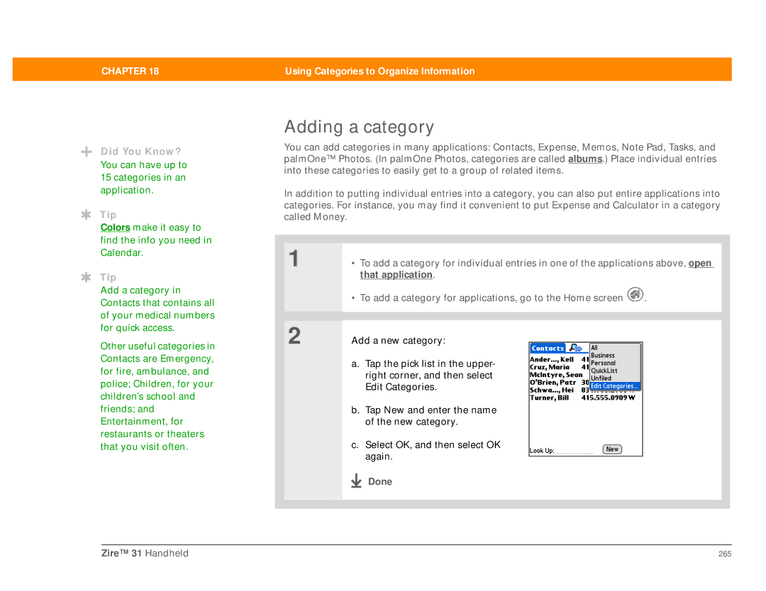 Palm Zire 31 manual Adding a category, That application 