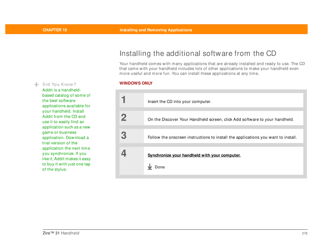 Palm Zire 31 manual Installing the additional software from the CD 