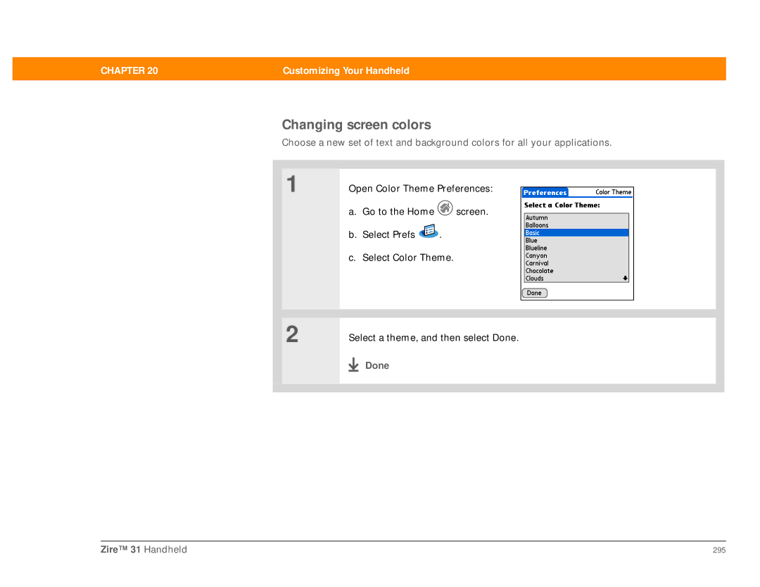 Palm Zire 31 manual Changing screen colors, Done 