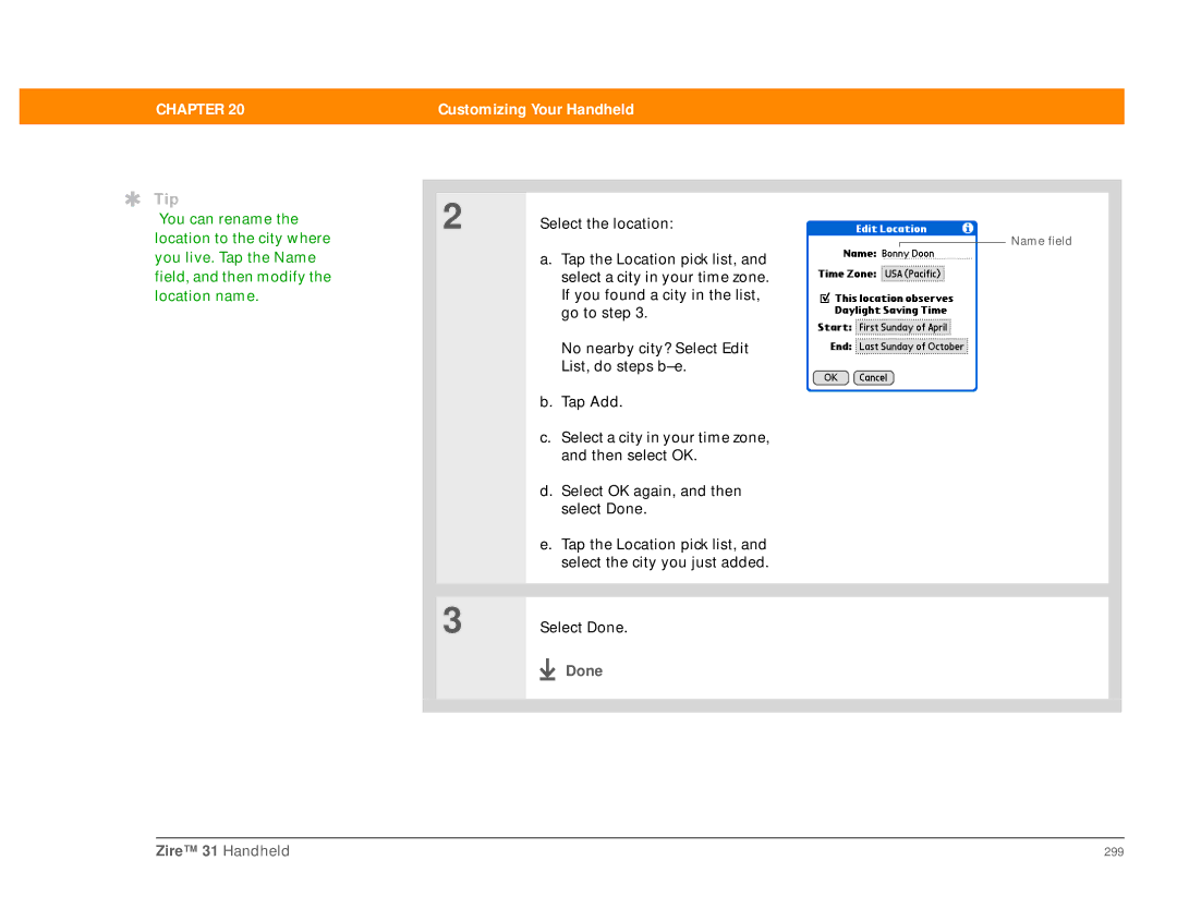 Palm Zire 31 manual Name field 