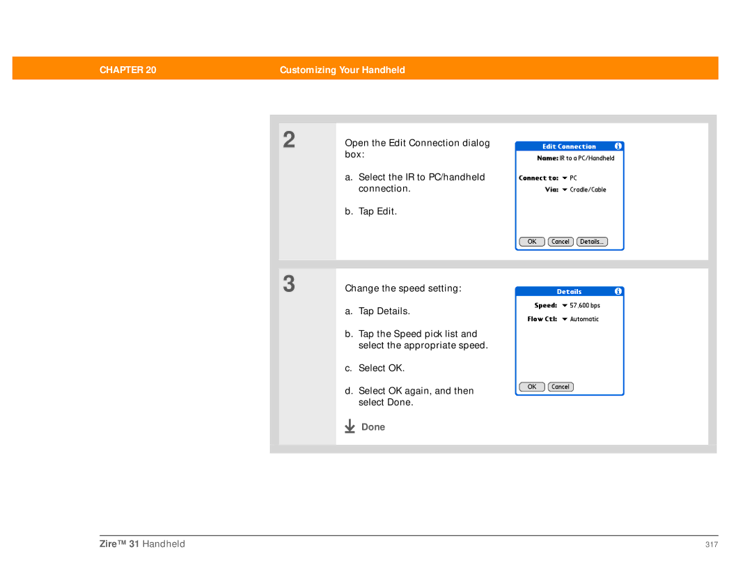 Palm Zire 31 manual Open the Edit Connection dialog 