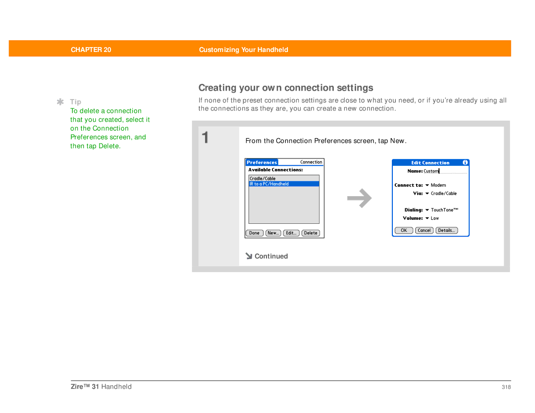 Palm Zire 31 manual Creating your own connection settings 