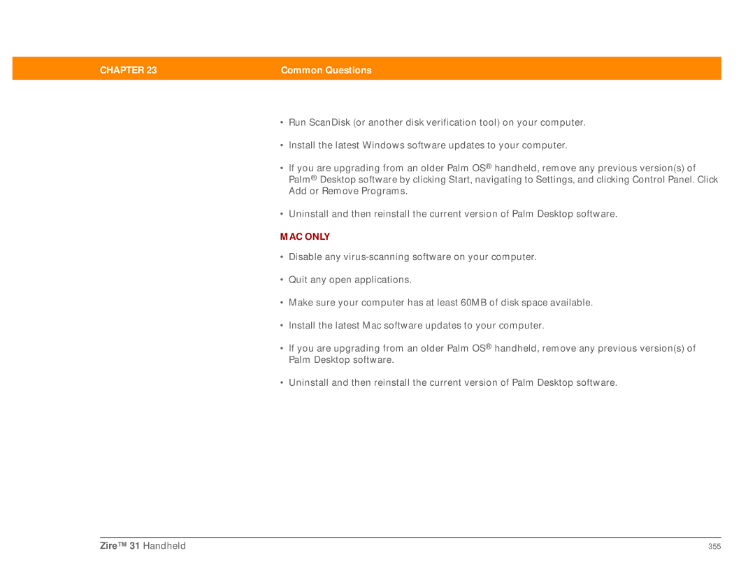 Palm Zire 31 manual Common Questions 