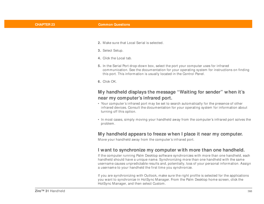 Palm Zire 31 manual Want to synchronize my computer with more than one handheld 
