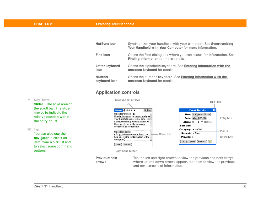 Palm Zire 31 manual Application controls 