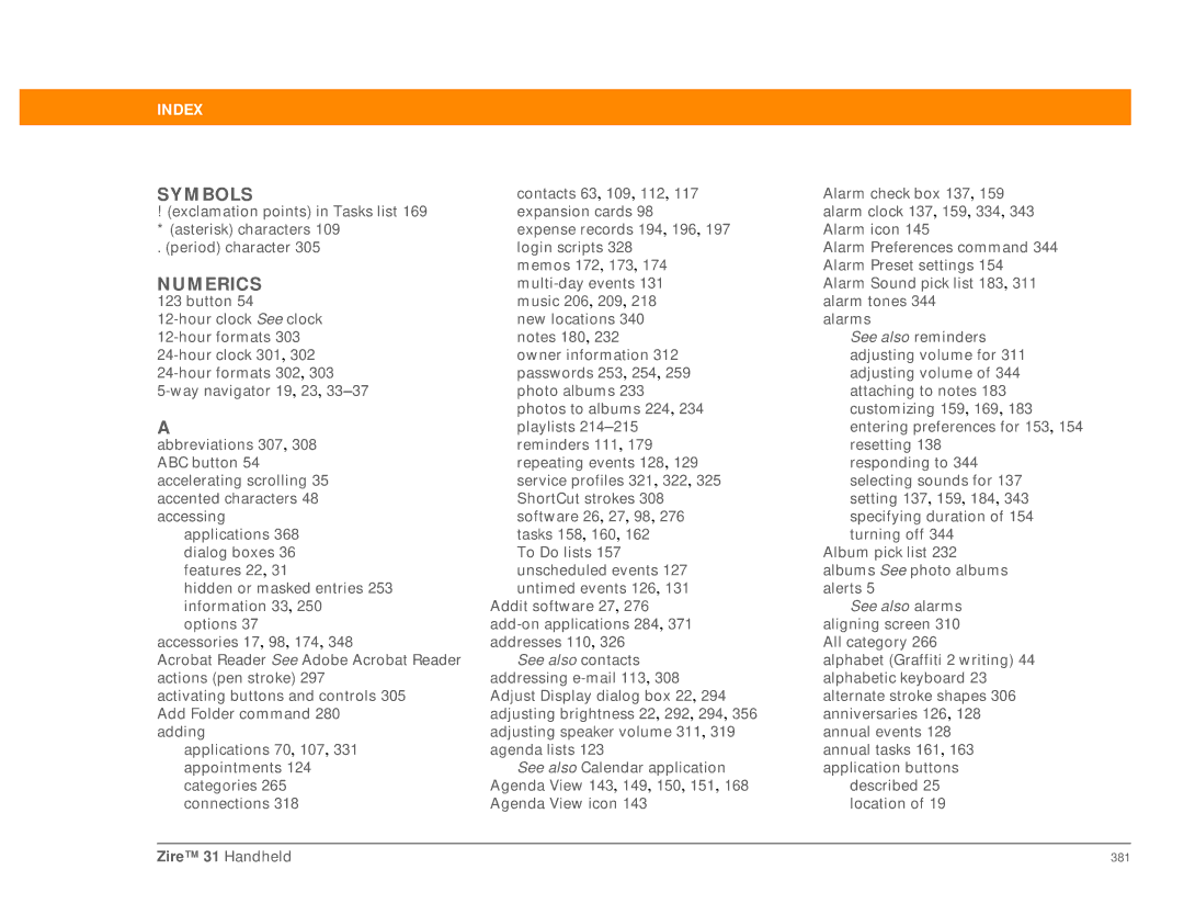 Palm Zire 31 manual Symbols 