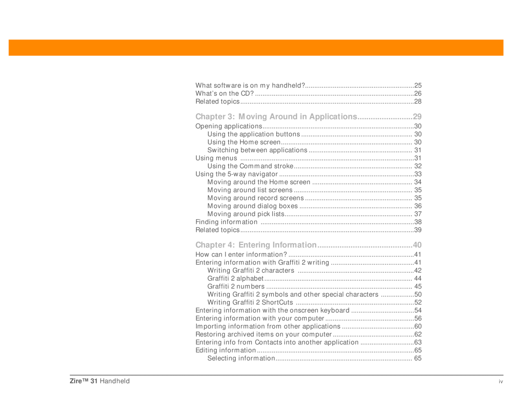 Palm Zire 31 manual Moving Around in Applications 