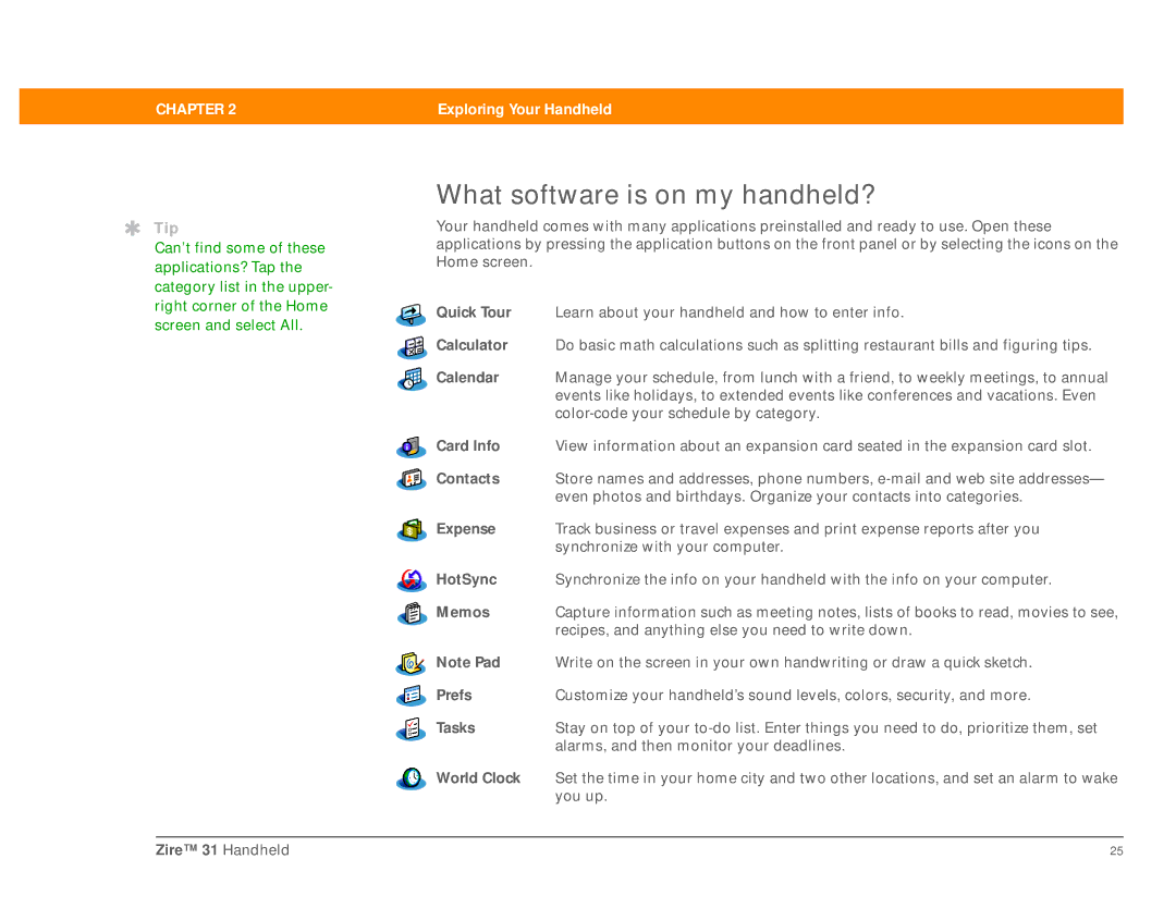 Palm Zire 31 manual What software is on my handheld? 